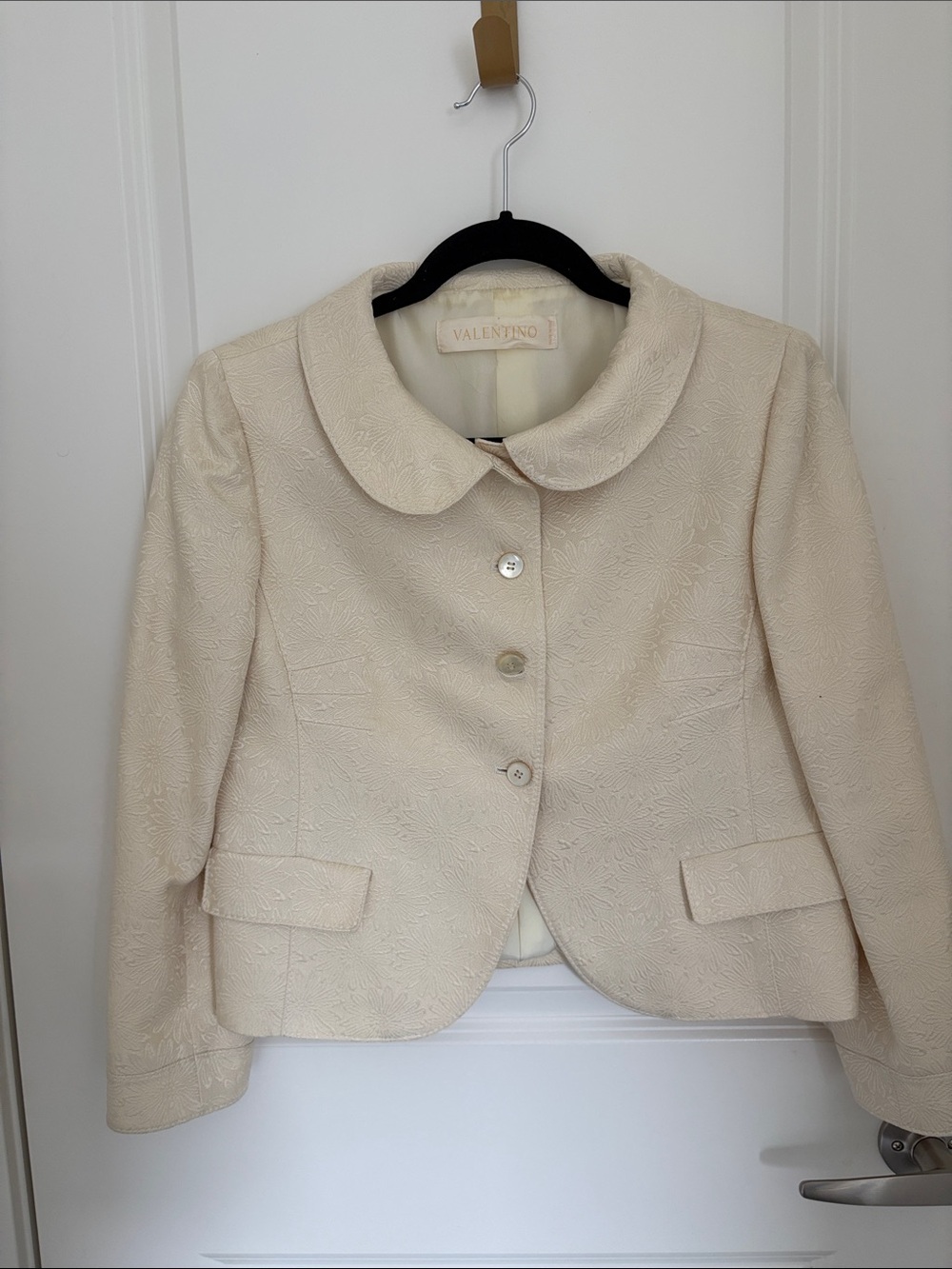 Valentino Ivory Textured Peter Pan Collar Blazer